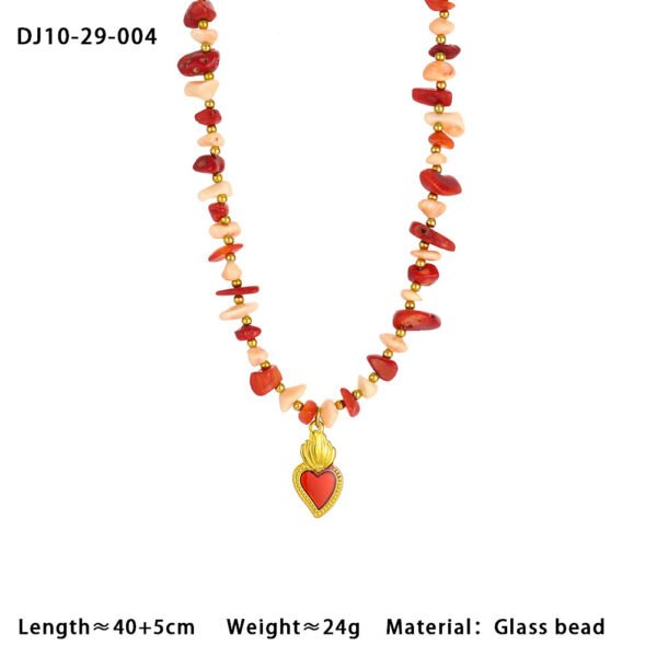 Red Heart Irregular Shape Stone Beaded Necklace