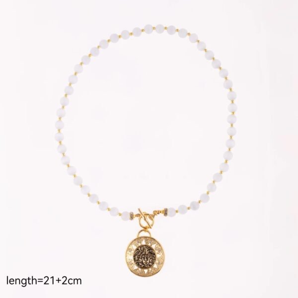 Gold-Plate Seashell Natural Stone Beaded Necklace